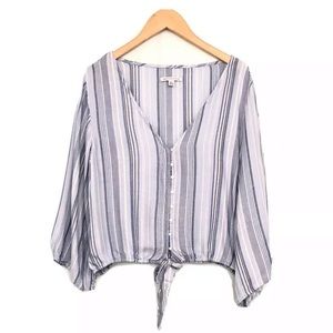 American Eagle Striped Crop Top Button Wide Sleeve